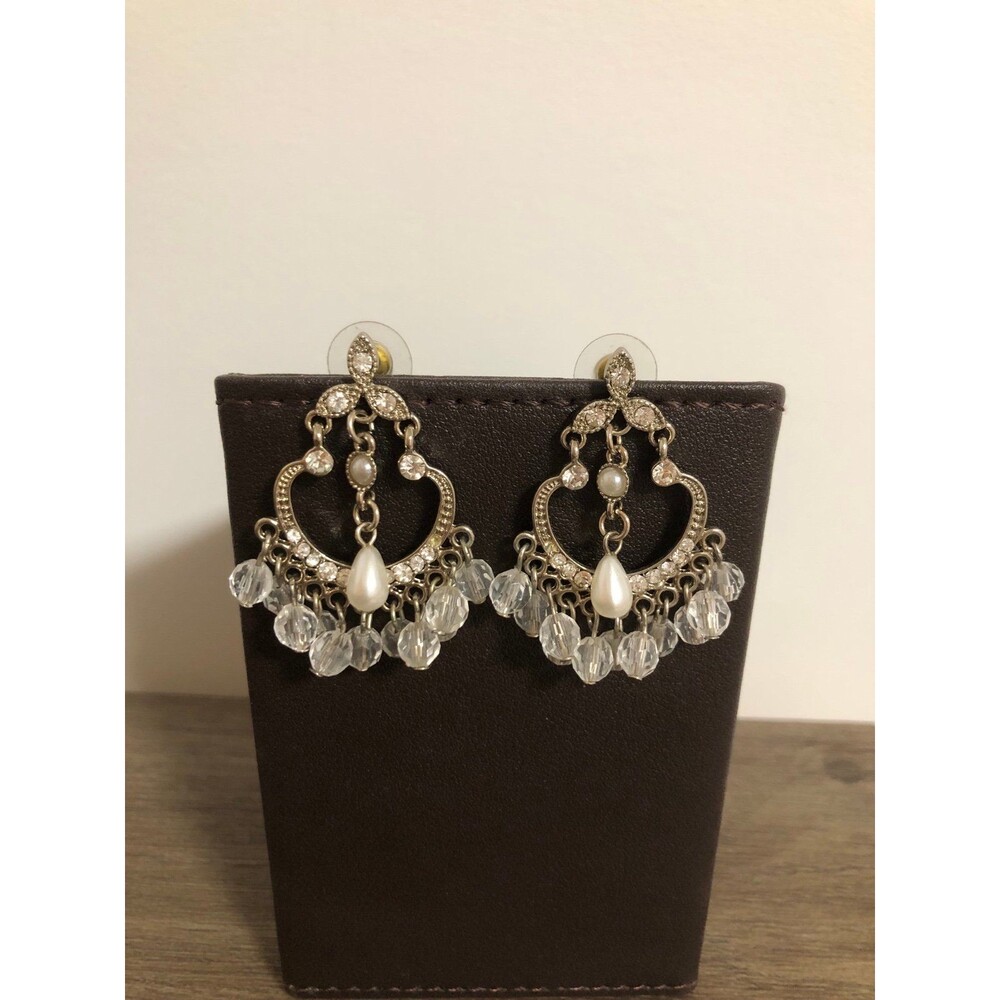 Faux Pearl & Crystal Chandelier Earrings